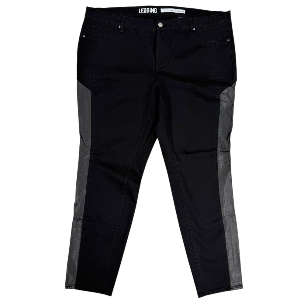 DKNY Jeans Women's Size‎ 20W Black Jegging Pants Faux Leather Panels on Sides